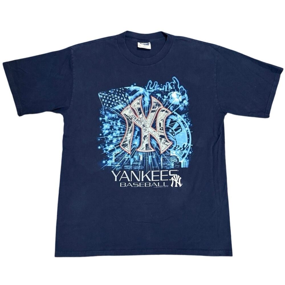 Vintage Y2K New York Yankees T Shirt Navy Skyline MLB CSA Tag Men XL Heavyweight